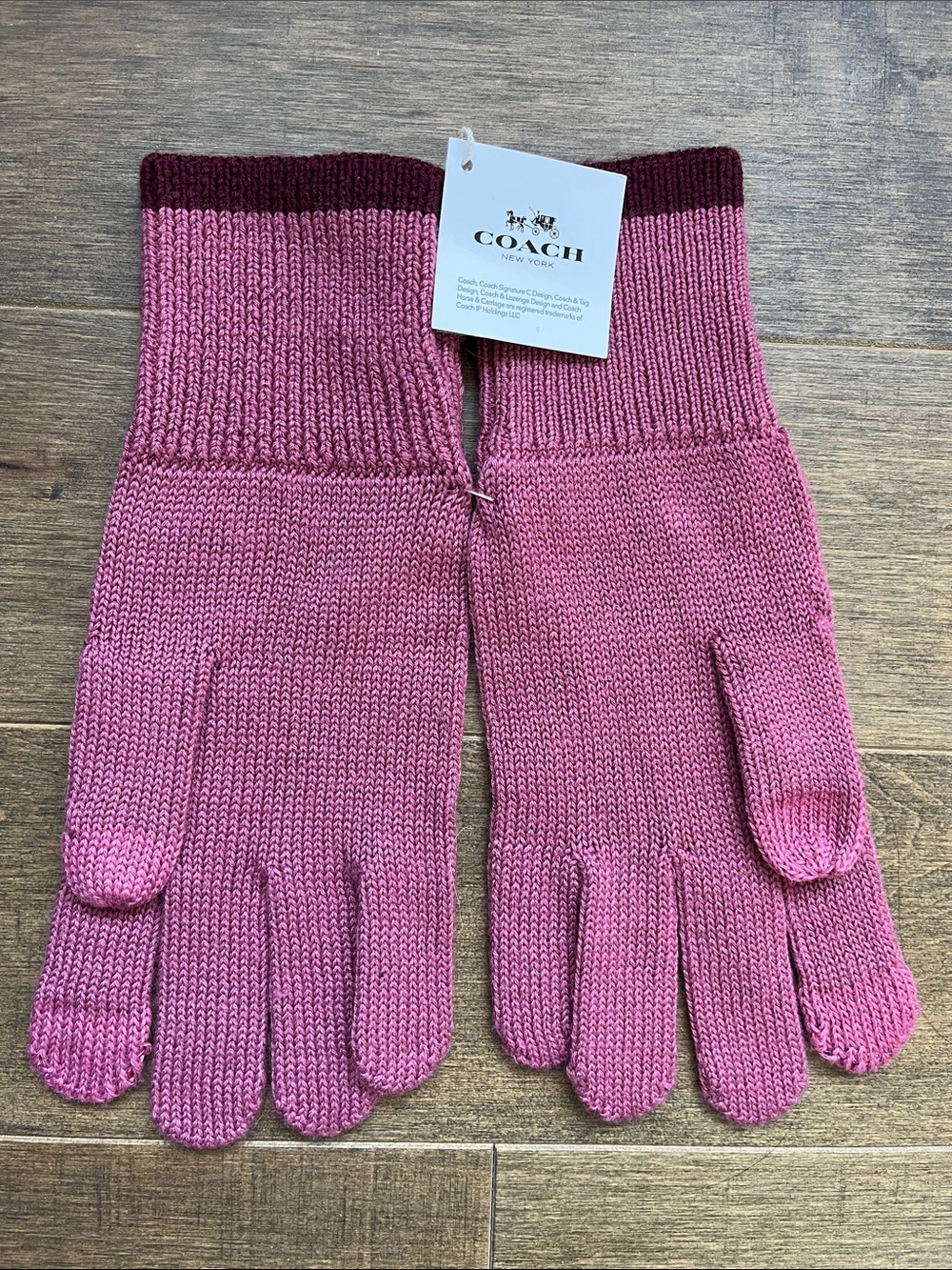 Coach Two-Tone Pink Wool Blend Knit Gloves